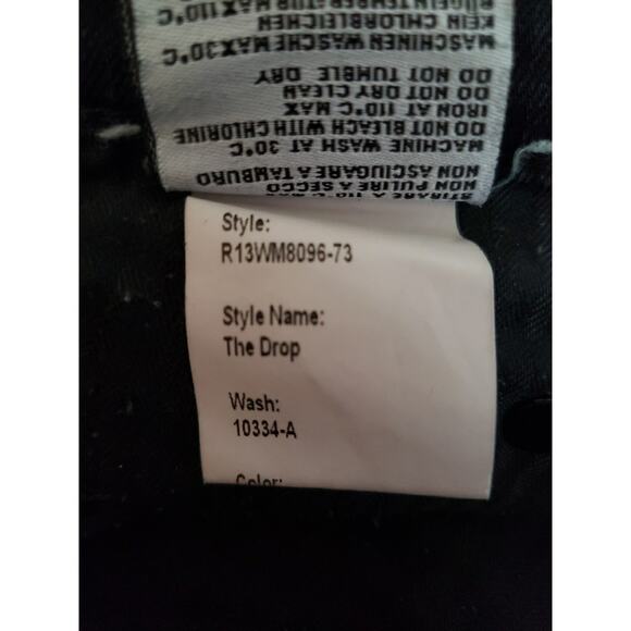 R13 The Drop Jeans Sz 26 Black Denim Stretch Slouchy Crop High Rise (V6 - Picture 3 of 11